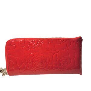 Red Rectangular Rose Motif Clutch Wallet NWOT